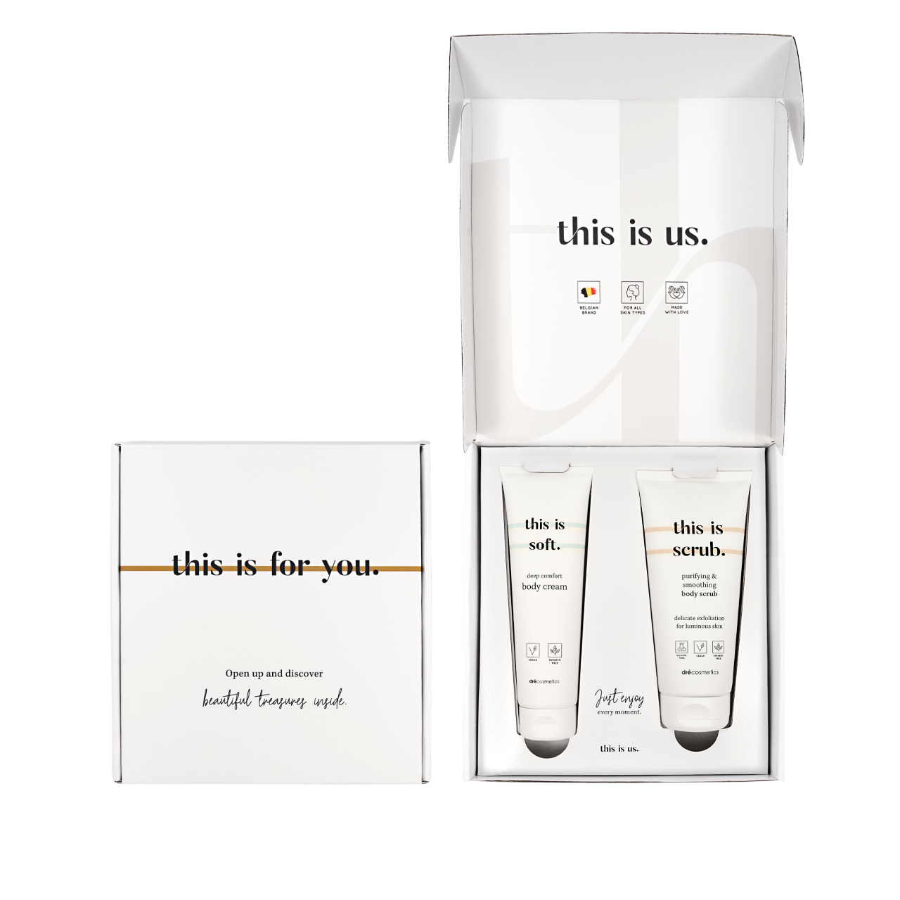 Cadeauset 'this is us.' Body scrub & body cream
